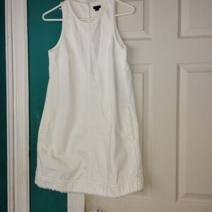 J. Crew White Sleeveless Denim Fringe Hem Knee Length Dress